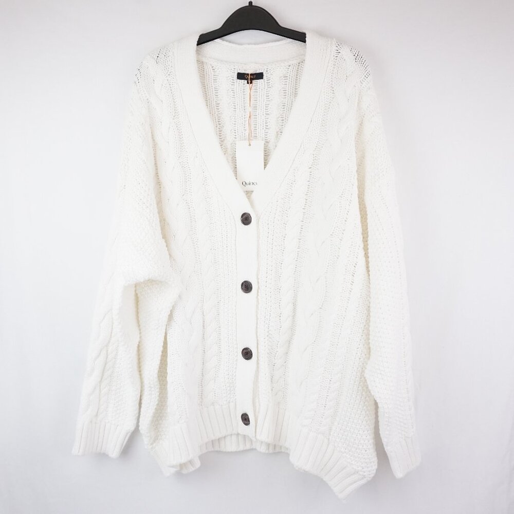 NWT Quince 100% Organic Cotton Oversized Cable Cardigan in Ivory Size Medium